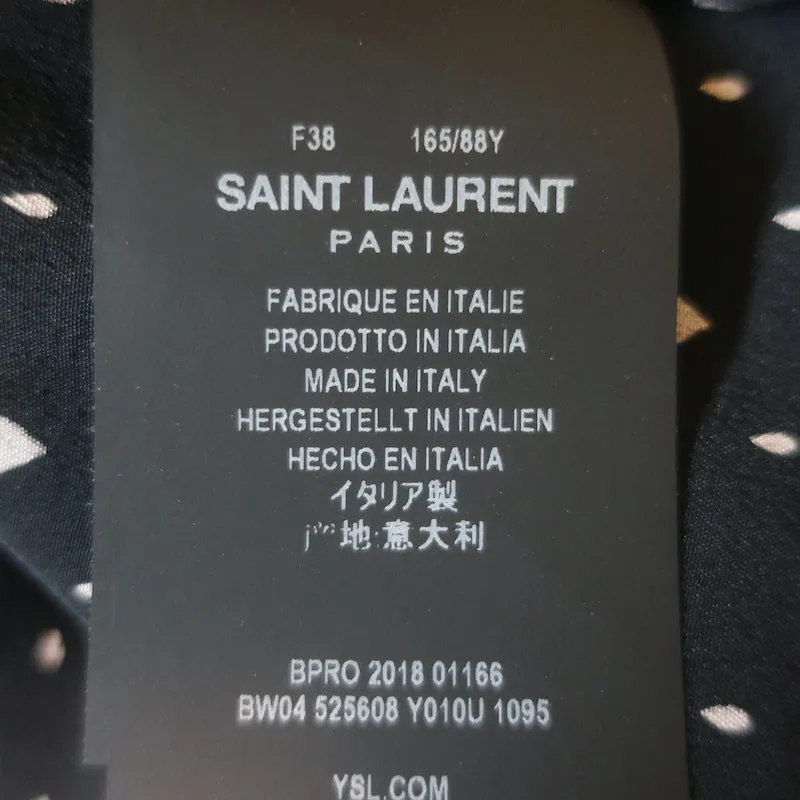Saint Laurent Herzprint Bluse mit Krawattenverschluss Schwarz Seide Größe 38 Langarm Top