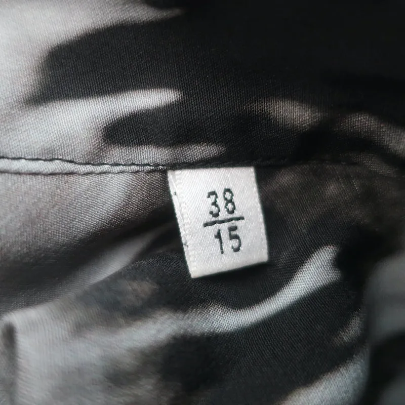 Saint Laurent Kurzarmhemd Schwarz/Grau Tie-Dye Seide Größe 38 Kragenoberteil