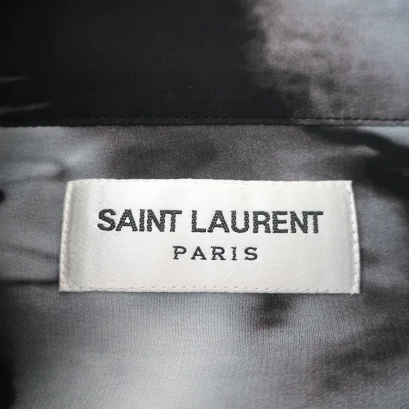 Saint Laurent Kurzarmhemd Schwarz/Grau Tie-Dye Seide Größe 38 Kragenoberteil