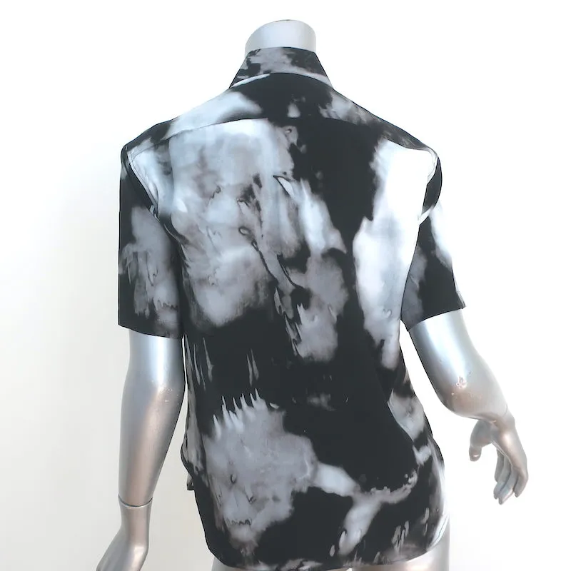 Saint Laurent Kurzarmhemd Schwarz/Grau Tie-Dye Seide Größe 38 Kragenoberteil