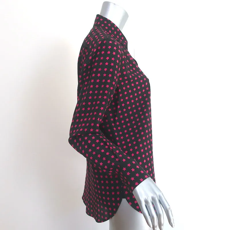Saint Laurent Sternmuster Seidenbluse Schwarz/Rosa Größe 42 Langarmbluse
