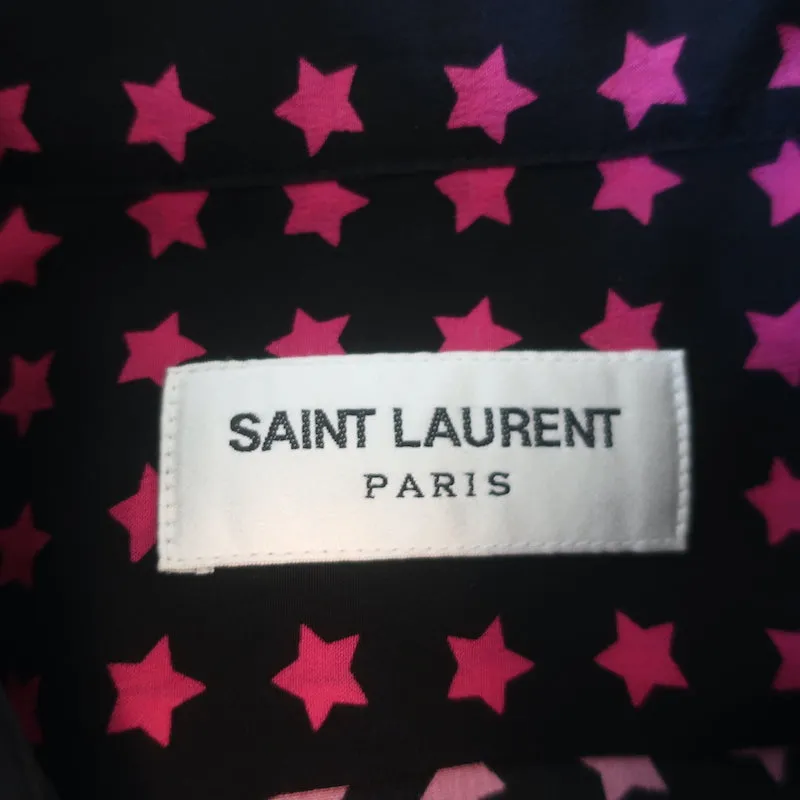 Saint Laurent Sternmuster Seidenbluse Schwarz/Rosa Größe 42 Langarmbluse