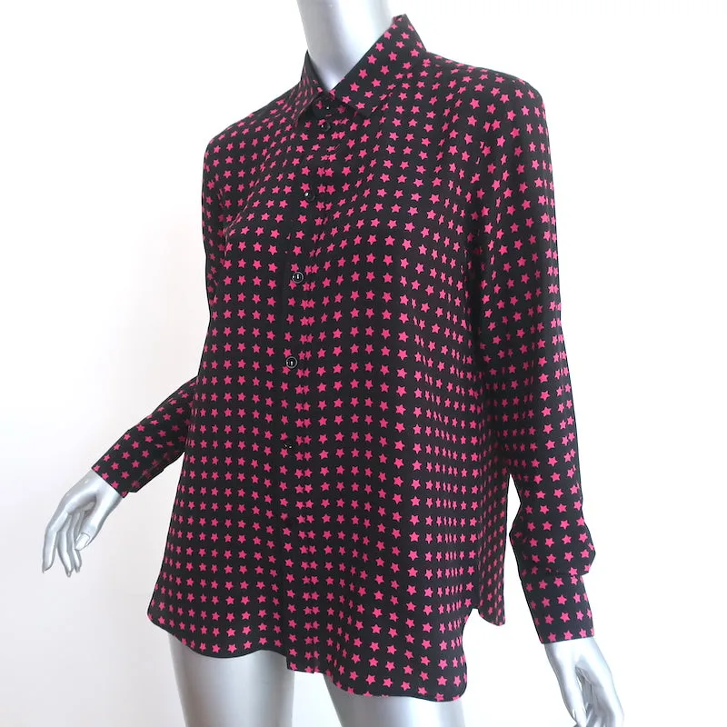 Saint Laurent Sternmuster Seidenbluse Schwarz/Rosa Größe 42 Langarmbluse