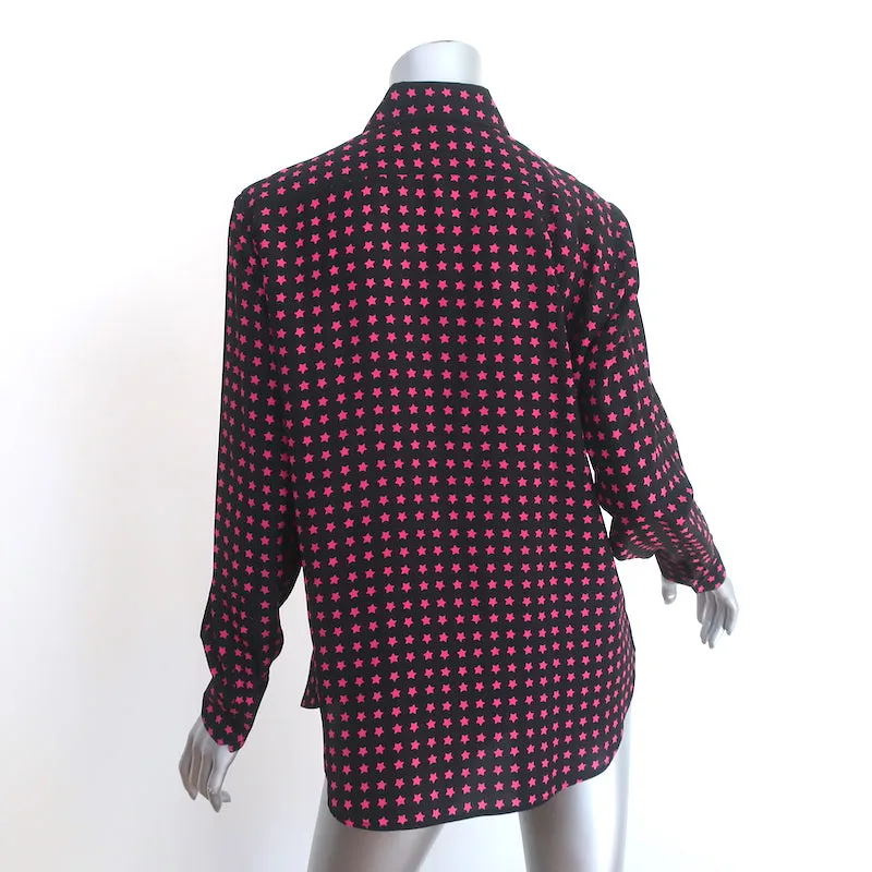 Saint Laurent Sternmuster Seidenbluse Schwarz/Rosa Größe 42 Langarmbluse