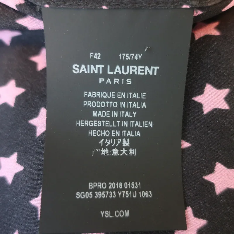 Saint Laurent Sternmuster Seidenbluse Schwarz/Rosa Größe 42 Langarmbluse