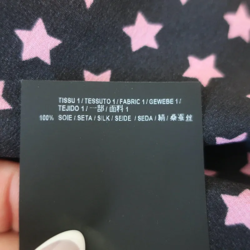Saint Laurent Sternmuster Seidenbluse Schwarz/Rosa Größe 42 Langarmbluse