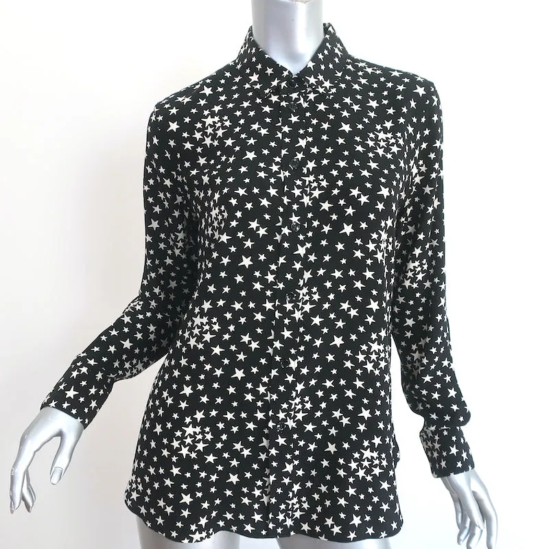 Saint Laurent Sternmuster Seidenbluse Schwarz/Weiß Größe 42 Langarmbluse