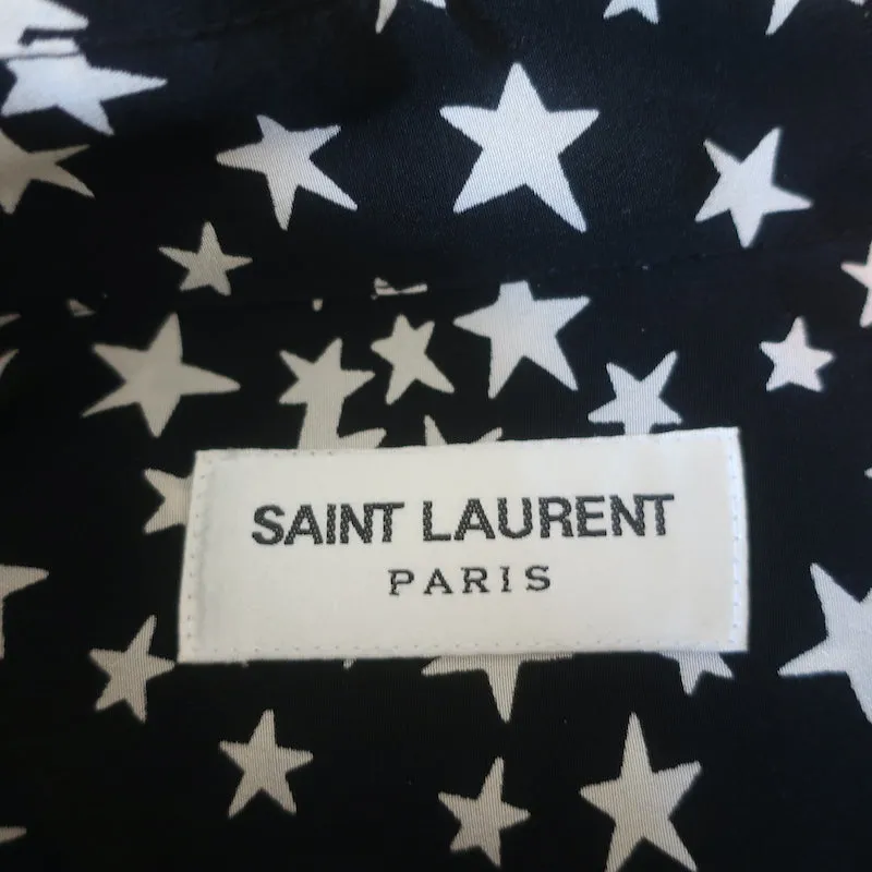 Saint Laurent Sternmuster Seidenbluse Schwarz/Weiß Größe 42 Langarmbluse