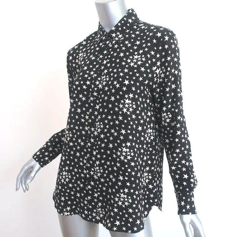 Saint Laurent Sternmuster Seidenbluse Schwarz/Weiß Größe 42 Langarmbluse