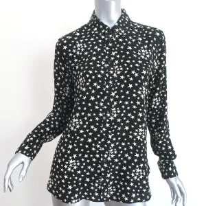 Saint Laurent Sternmuster Seidenbluse Schwarz/Weiß Größe 42 Langarmbluse