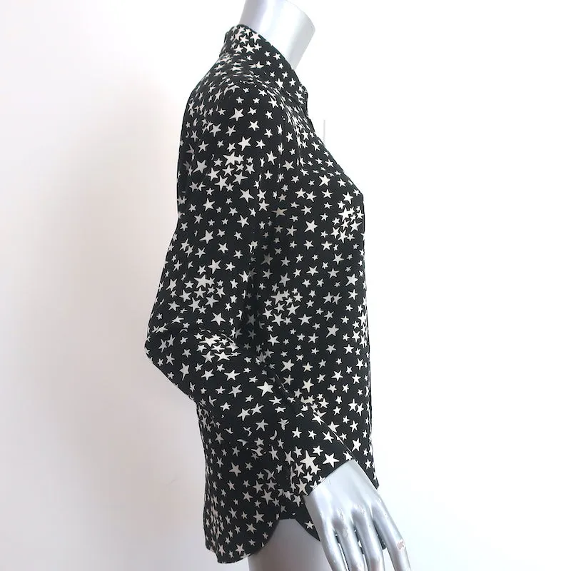 Saint Laurent Sternmuster Seidenbluse Schwarz/Weiß Größe 42 Langarmbluse