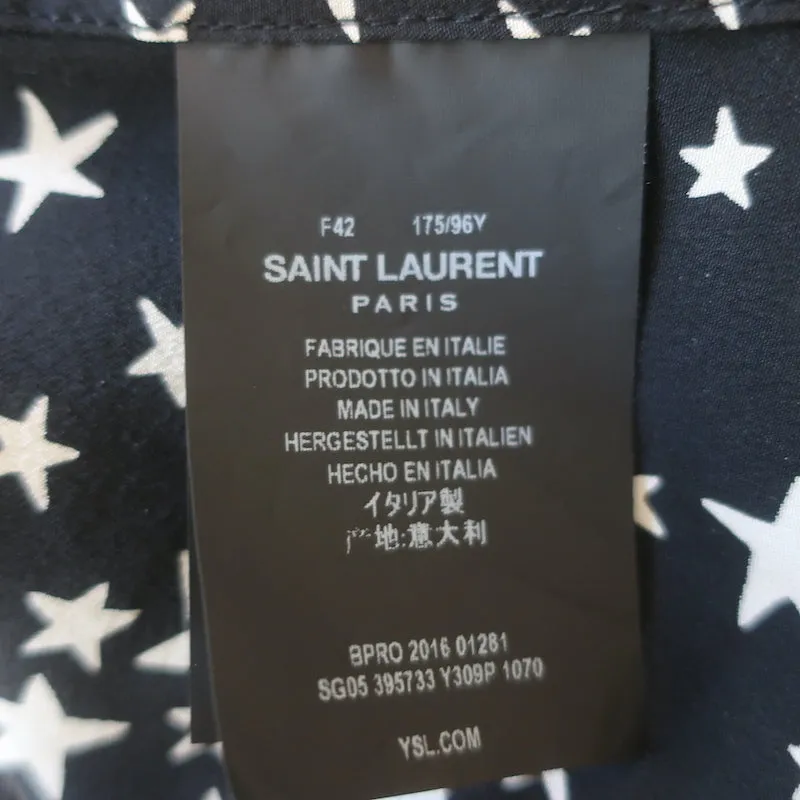Saint Laurent Sternmuster Seidenbluse Schwarz/Weiß Größe 42 Langarmbluse
