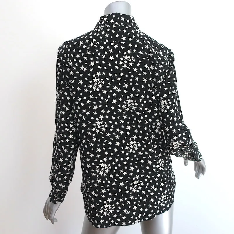 Saint Laurent Sternmuster Seidenbluse Schwarz/Weiß Größe 42 Langarmbluse