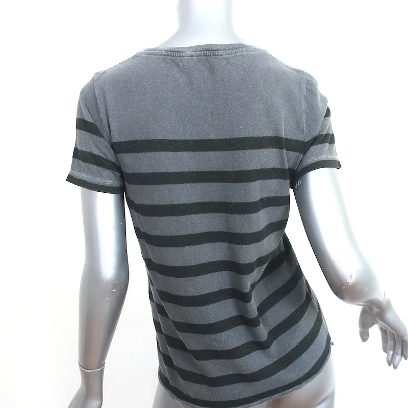 Saint Laurent Gestreiftes T-Shirt Grau & Schwarz Baumwolle Größe S Kurzarm Oberteil