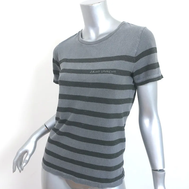 Saint Laurent Gestreiftes T-Shirt Grau & Schwarz Baumwolle Größe S Kurzarm Oberteil