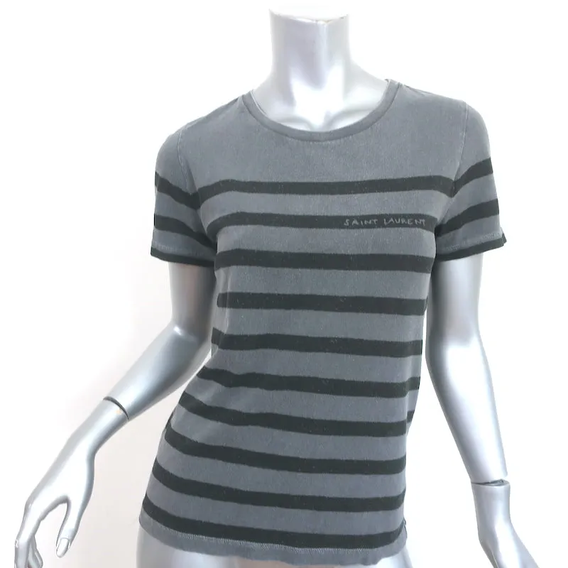 Saint Laurent Gestreiftes T-Shirt Grau & Schwarz Baumwolle Größe S Kurzarm Oberteil