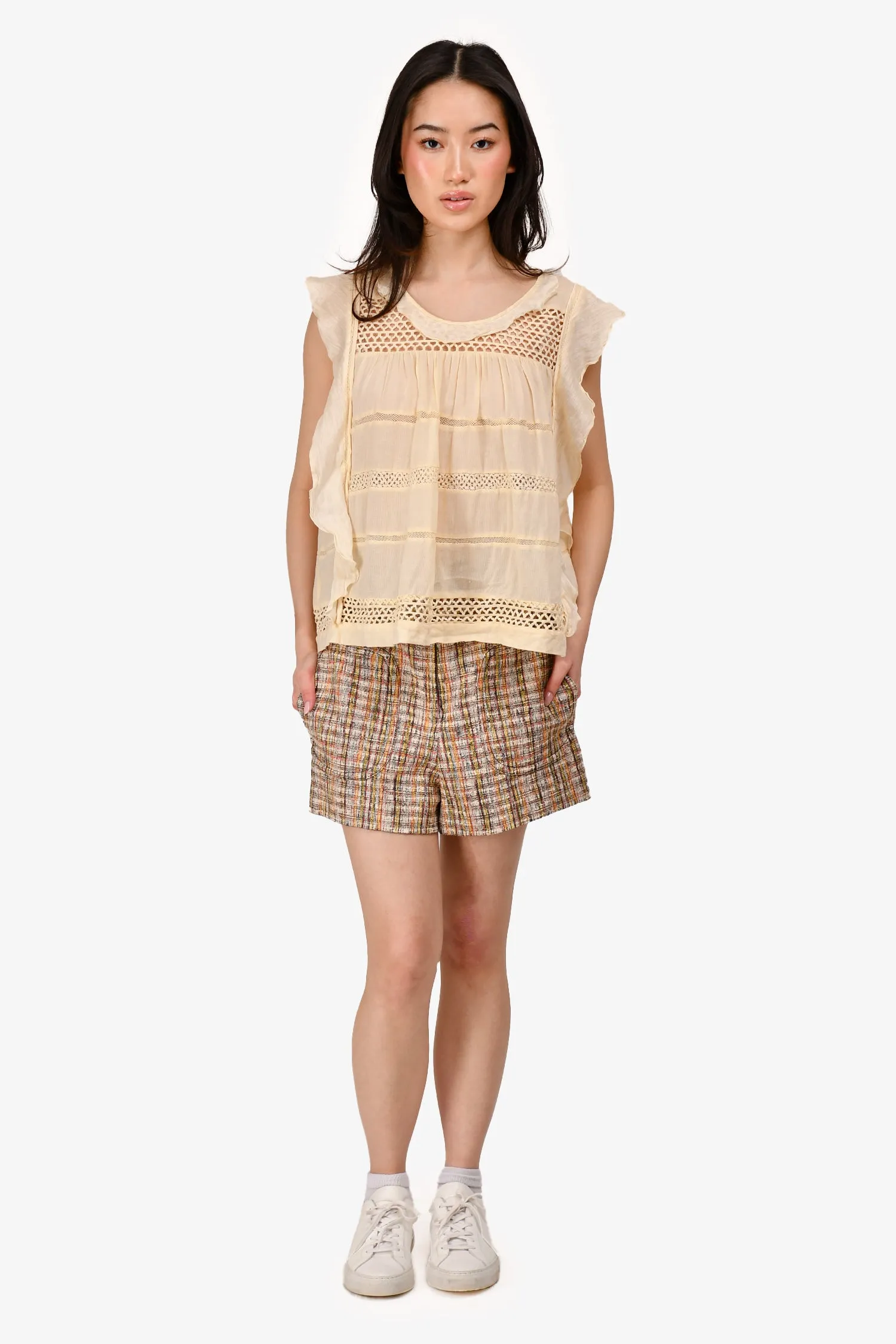 Sandro Brown Tweed Shorts mit hoher Taille Größe 34