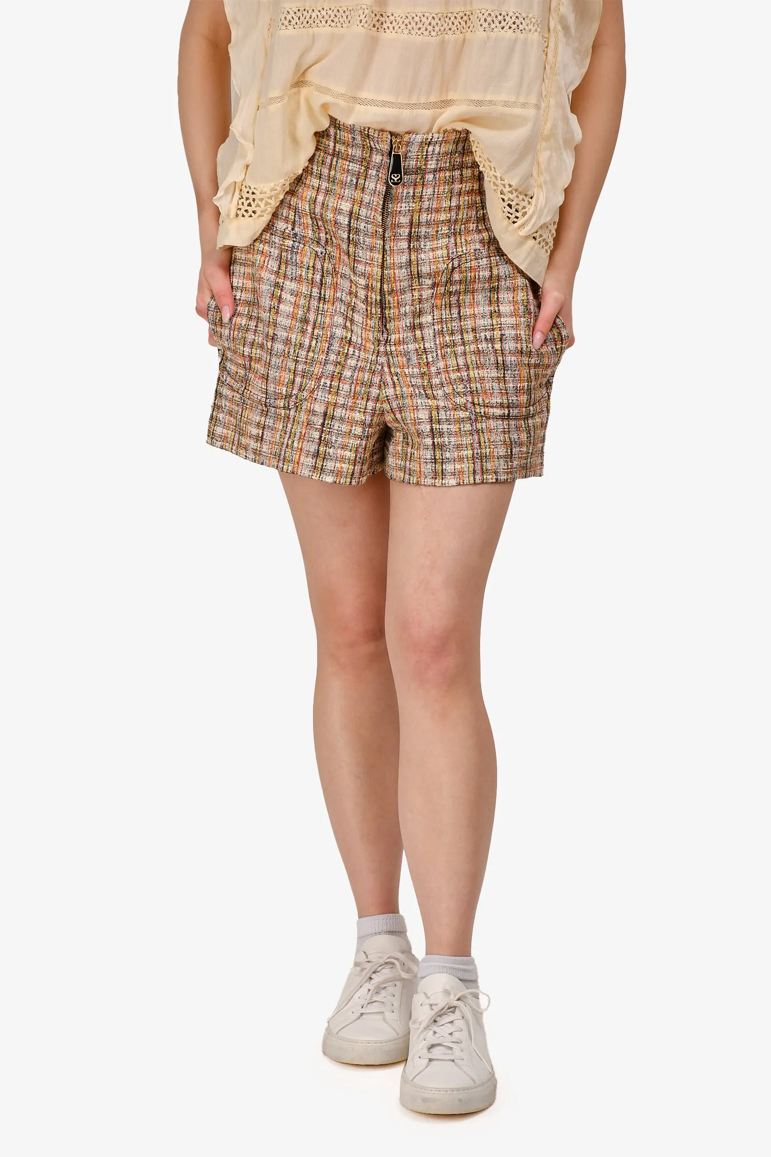 Sandro Brown Tweed Shorts mit hoher Taille Größe 34