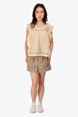 Sandro Brown Tweed Shorts mit hoher Taille Größe 34