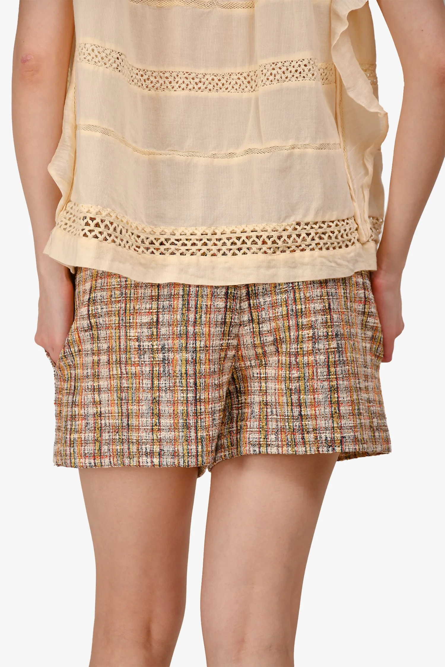 Sandro Brown Tweed Shorts mit hoher Taille Größe 34