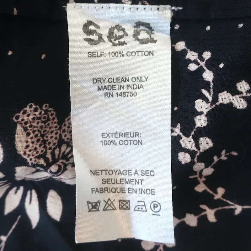 SEA Ruffle Bluse Tatiana Marineblau Blumenmuster Baumwolle Größe 0 Flatterärmel Top