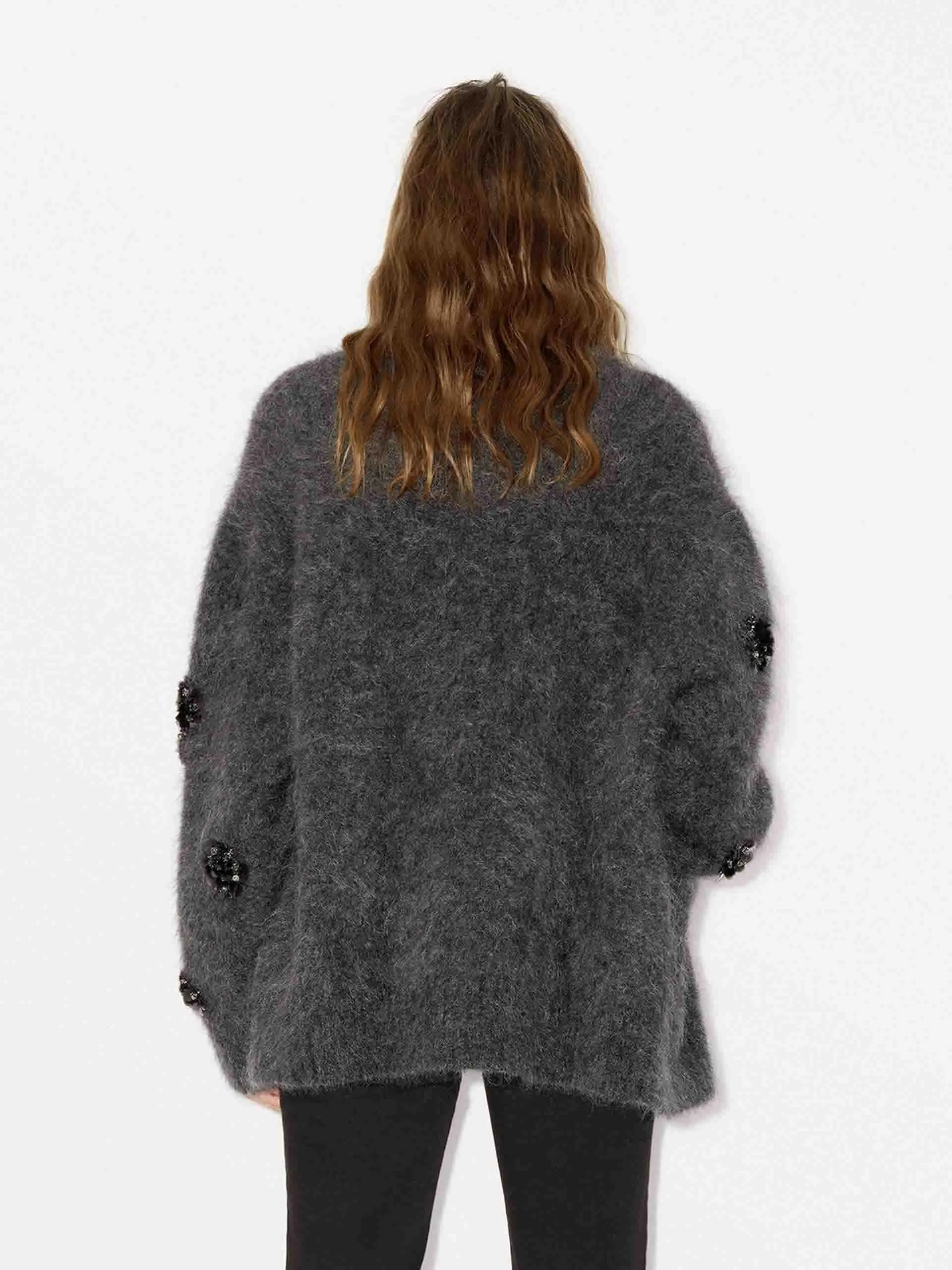 Pailletten-Detail Flauschiger Cardigan