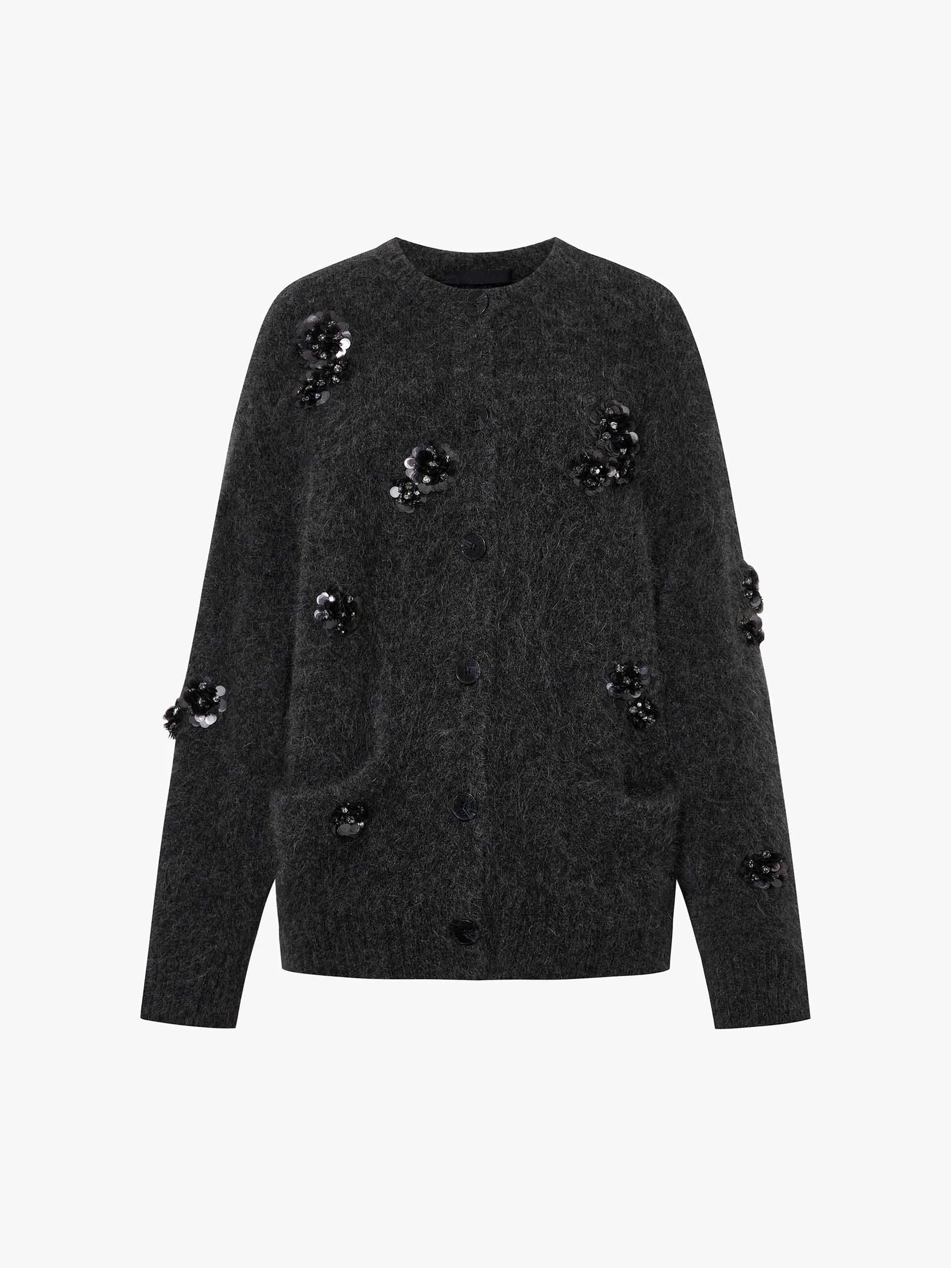 Pailletten-Detail Flauschiger Cardigan