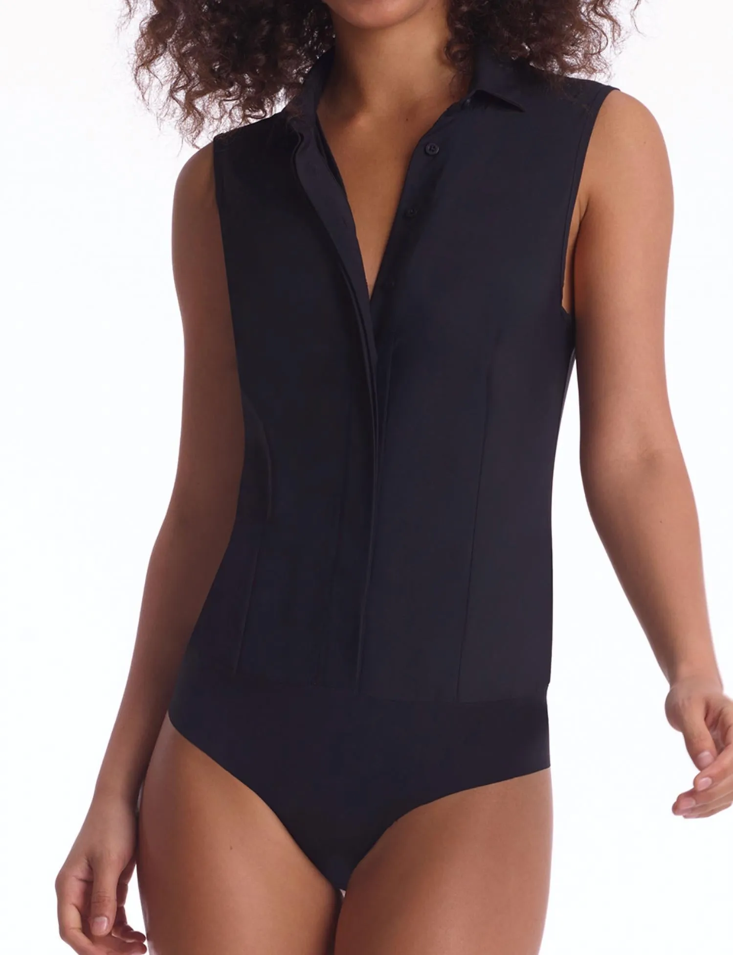 Ärmelloser klassischer Knopf-Bodysuit in Schwarz