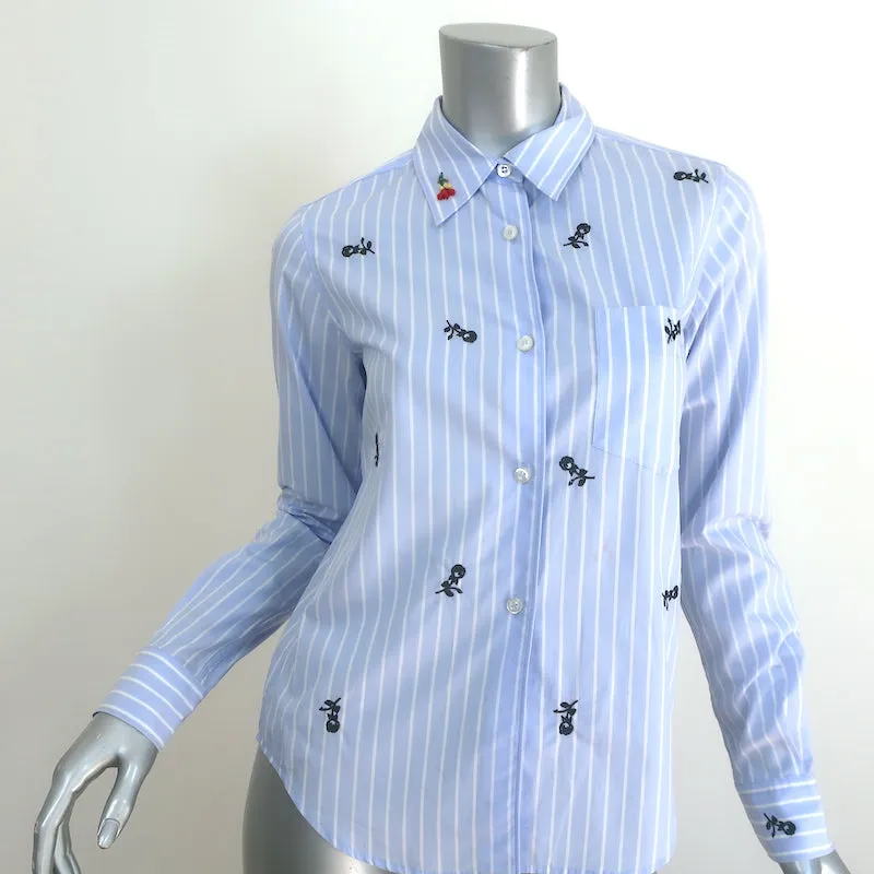 Sonia by Sonia Rykiel Bluse mit floraler Stickerei, blau/weiß gestreift, Baumwolle, Größe 34