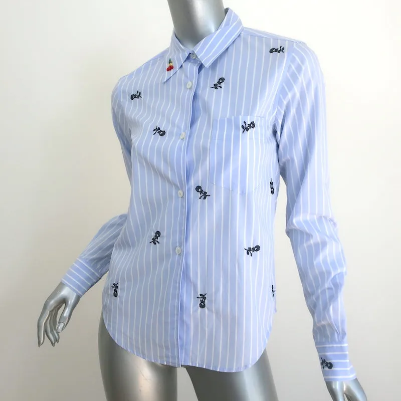Sonia by Sonia Rykiel Bluse mit floraler Stickerei, blau/weiß gestreift, Baumwolle, Größe 34