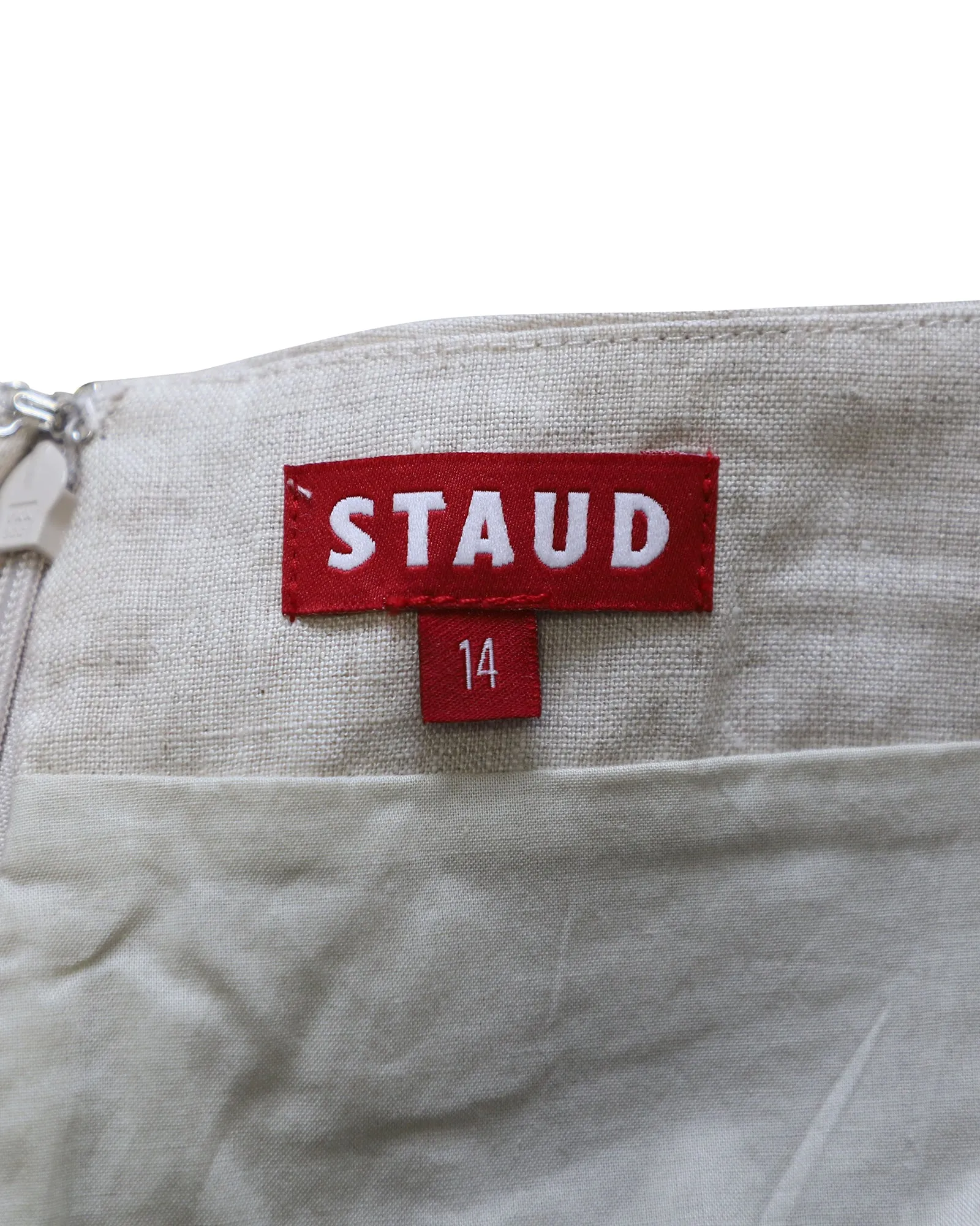 Staud Ravella Hose mit Knopfdetails in beigem Leinen