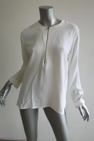 Stella McCartney Arlesa Halbzip-Bluse Weiß Cady Größe 40 Langarmtop