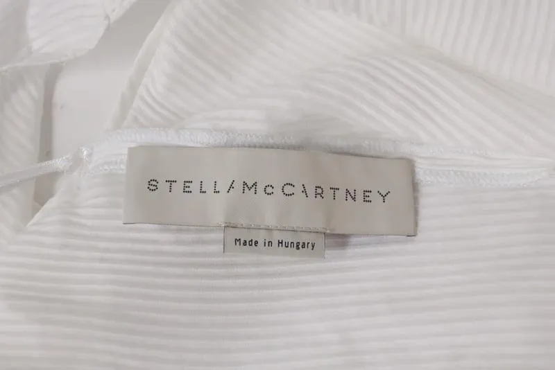 Stella McCartney Top Weiß Durchsichtig-Gestreift Baumwolle-Seide Größe 36 Rüschen-V-Ausschnitt Tank