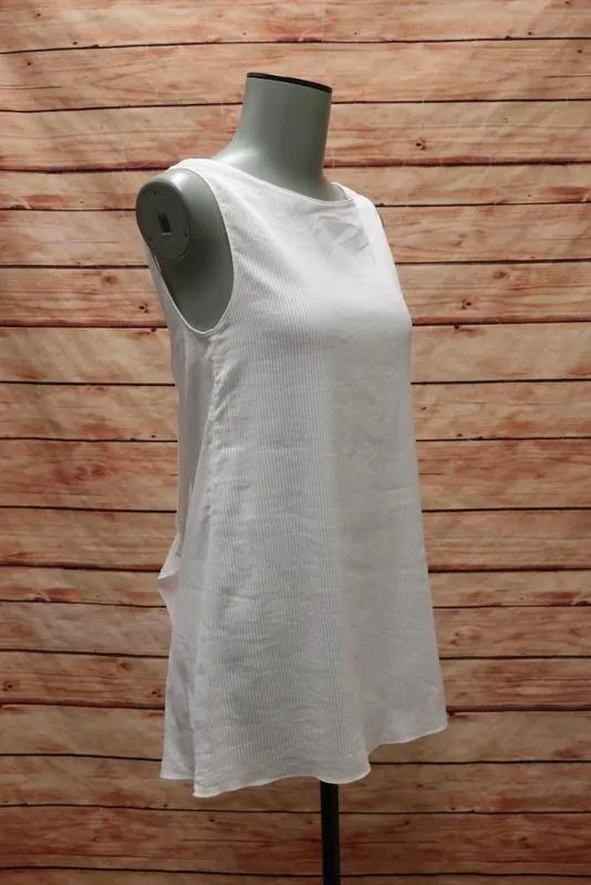 Stella McCartney Top Weiß Durchsichtig-Gestreift Baumwolle-Seide Größe 36 Rüschen-V-Ausschnitt Tank