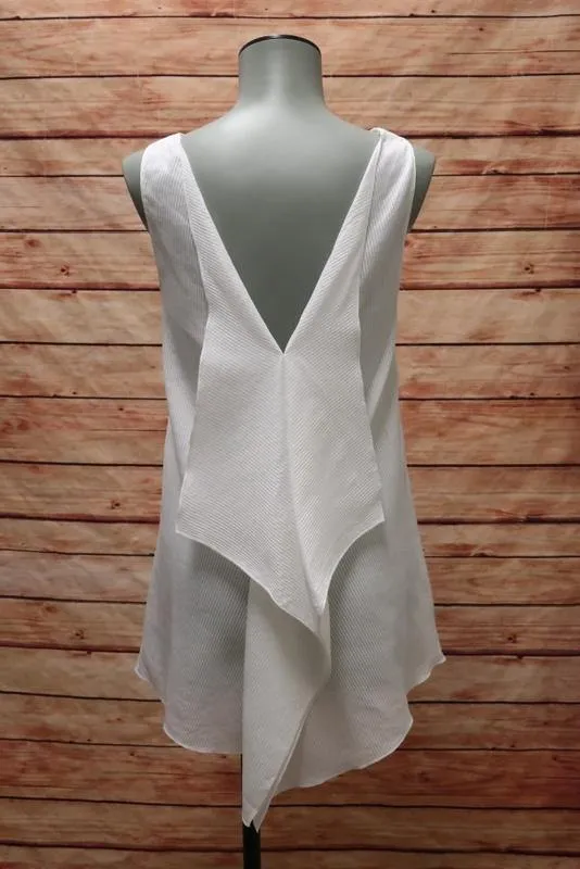 Stella McCartney Top Weiß Durchsichtig-Gestreift Baumwolle-Seide Größe 36 Rüschen-V-Ausschnitt Tank