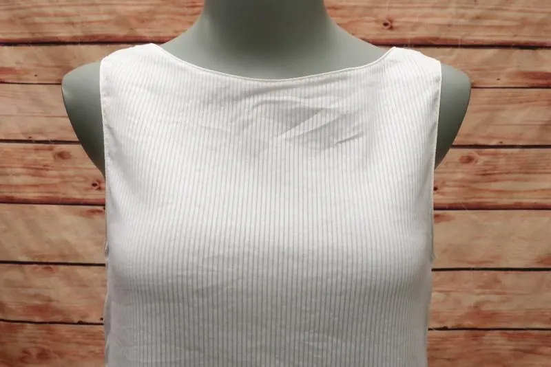 Stella McCartney Top Weiß Durchsichtig-Gestreift Baumwolle-Seide Größe 36 Rüschen-V-Ausschnitt Tank
