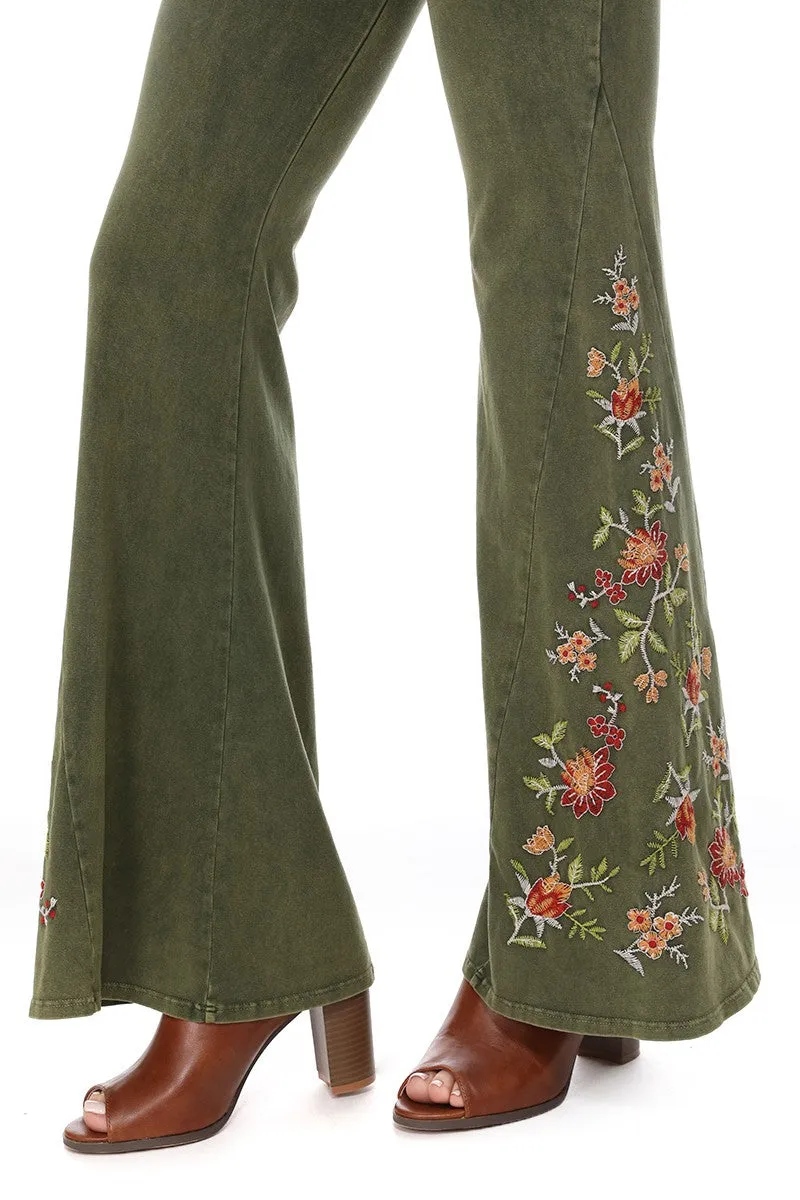 T-Party Mineralgewaschener Rostblumen-Stickerei Yoga-Hose CJ75316