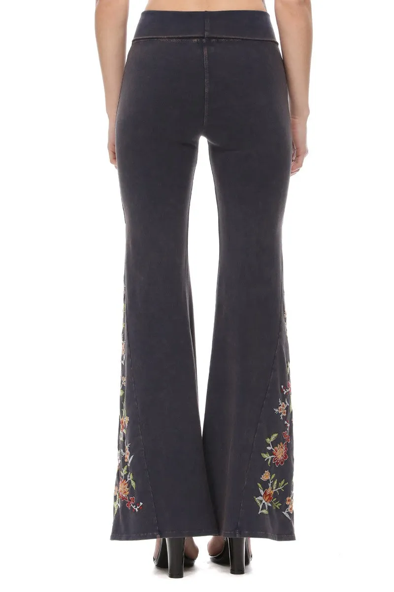 T-Party Mineralgewaschener Rostblumen-Stickerei Yoga-Hose CJ75316