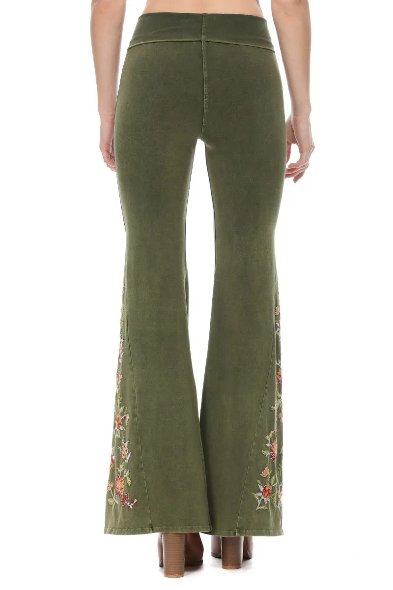T-Party Mineralgewaschener Rostblumen-Stickerei Yoga-Hose CJ75316