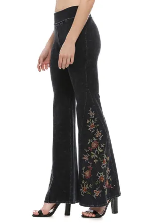 T-Party Mineralgewaschener Rostblumen-Stickerei Yoga-Hose CJ75316