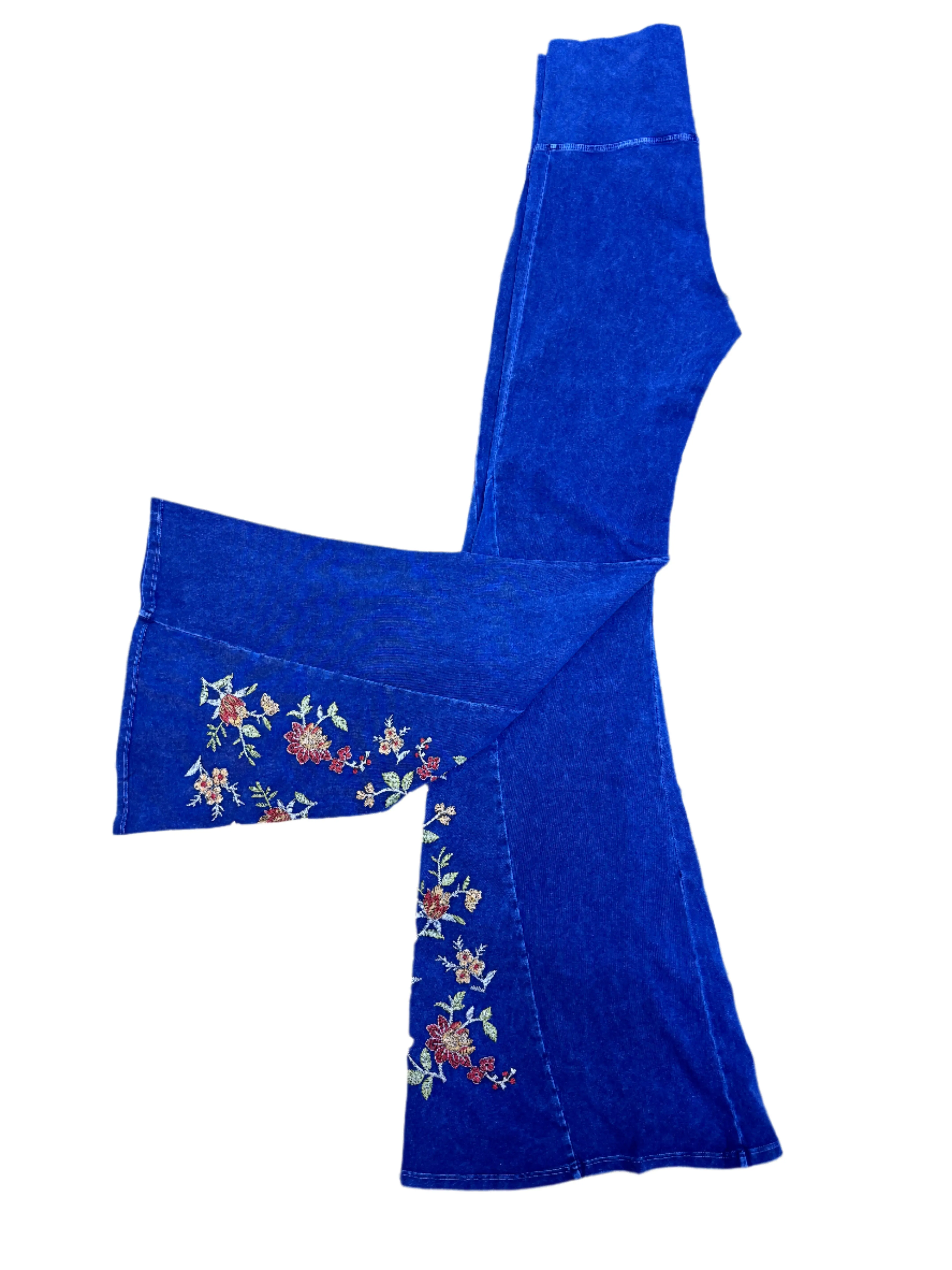 T-Party Mineralgewaschener Rostblumen-Stickerei Yoga-Hose CJ75316