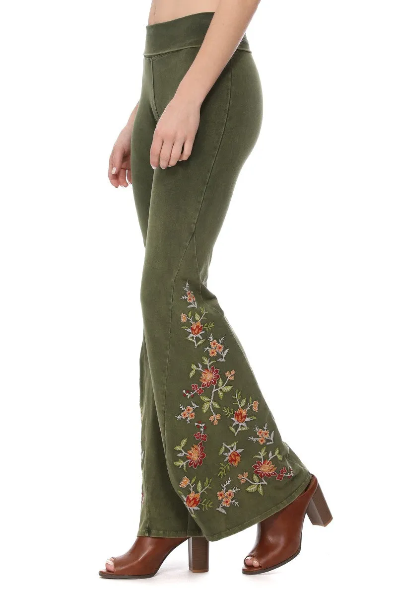T-Party Mineralgewaschener Rostblumen-Stickerei Yoga-Hose CJ75316