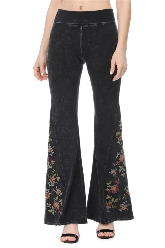 T-Party Mineralgewaschener Rostblumen-Stickerei Yoga-Hose CJ75316