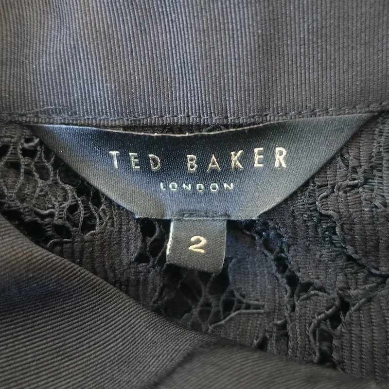 Ted Baker Spitzen-Bluse mit Knopfleiste Schwarz Größe 2 Langarm Oberteil