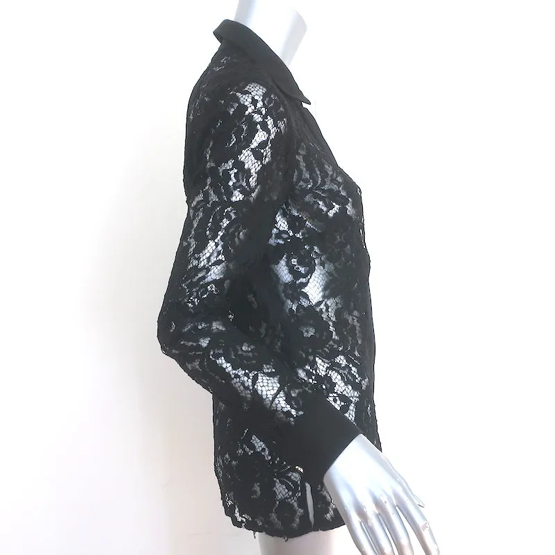 Ted Baker Spitzen-Bluse mit Knopfleiste Schwarz Größe 2 Langarm Oberteil
