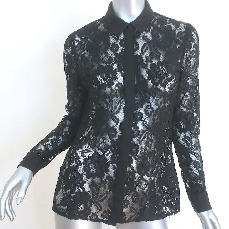Ted Baker Spitzen-Bluse mit Knopfleiste Schwarz Größe 2 Langarm Oberteil