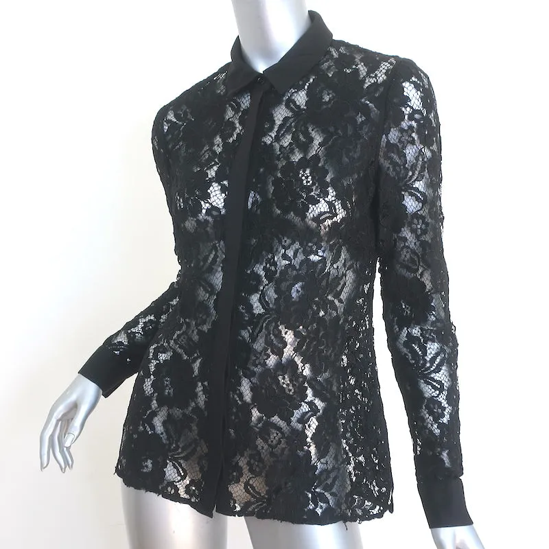 Ted Baker Spitzen-Bluse mit Knopfleiste Schwarz Größe 2 Langarm Oberteil