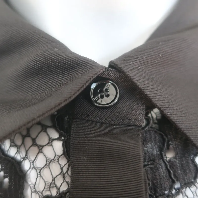 Ted Baker Spitzen-Bluse mit Knopfleiste Schwarz Größe 2 Langarm Oberteil