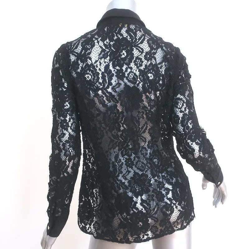 Ted Baker Spitzen-Bluse mit Knopfleiste Schwarz Größe 2 Langarm Oberteil