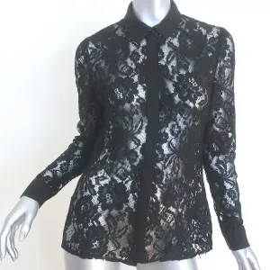 Ted Baker Spitzen-Bluse mit Knopfleiste Schwarz Größe 2 Langarm Oberteil
